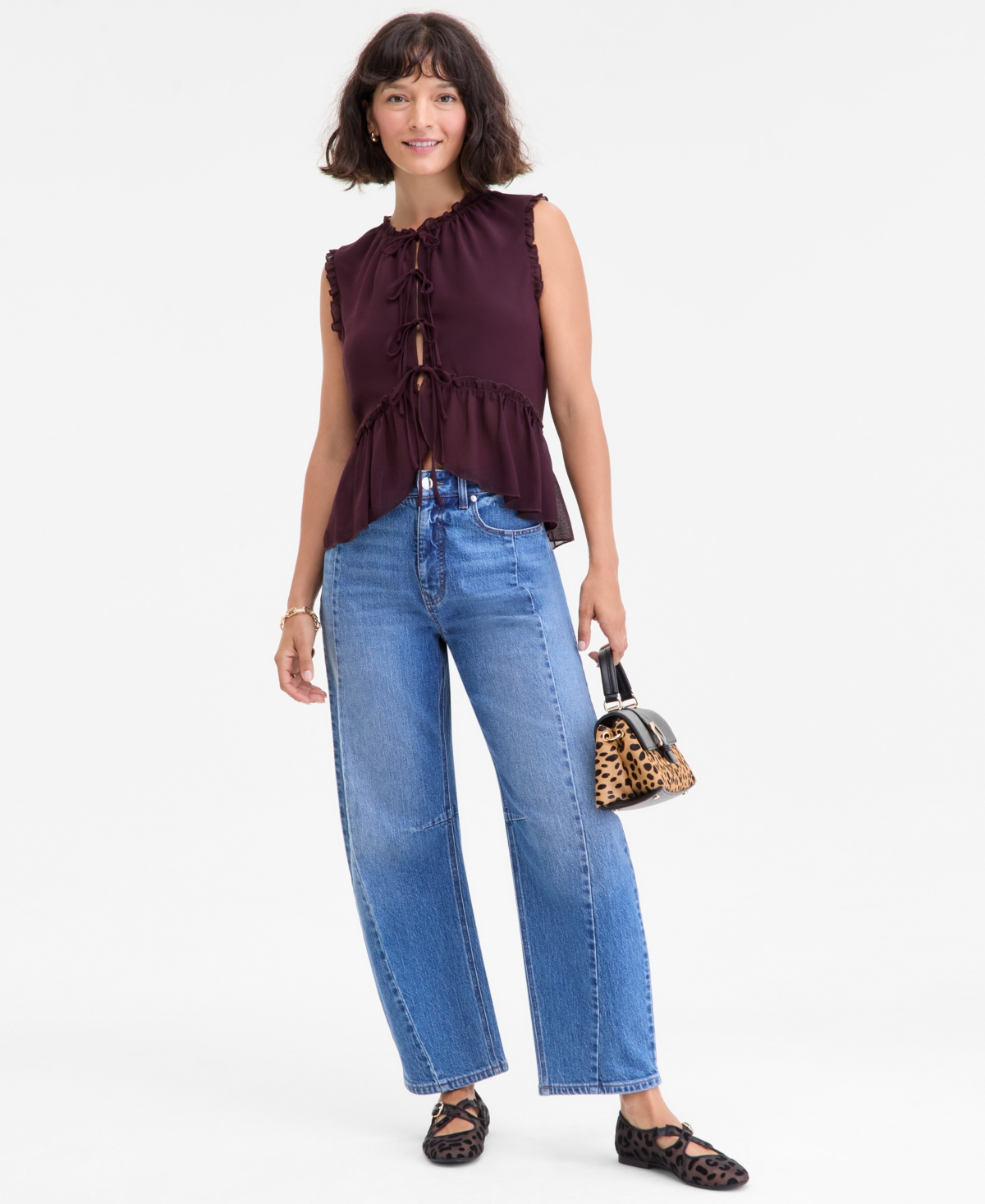 On 34th Women's Tie-front Peplum Tank, Macy's Exclusive In Burgundy