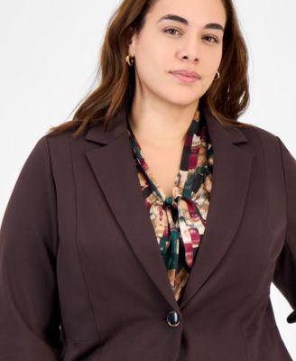Plus Size Notched Collar One-Button Blazer