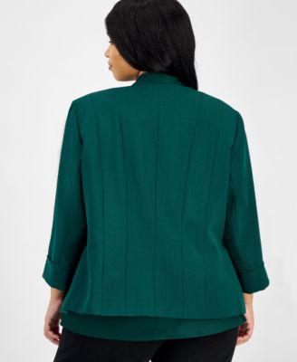 Plus Size 3/4-Sleeve Open-Front Blazer