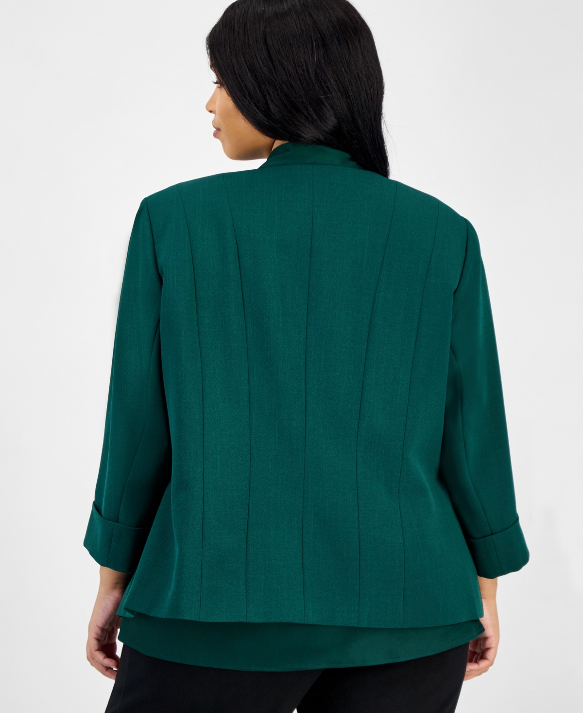 Kasper Plus Size 3/4-sleeve Open-front Blazer In Green