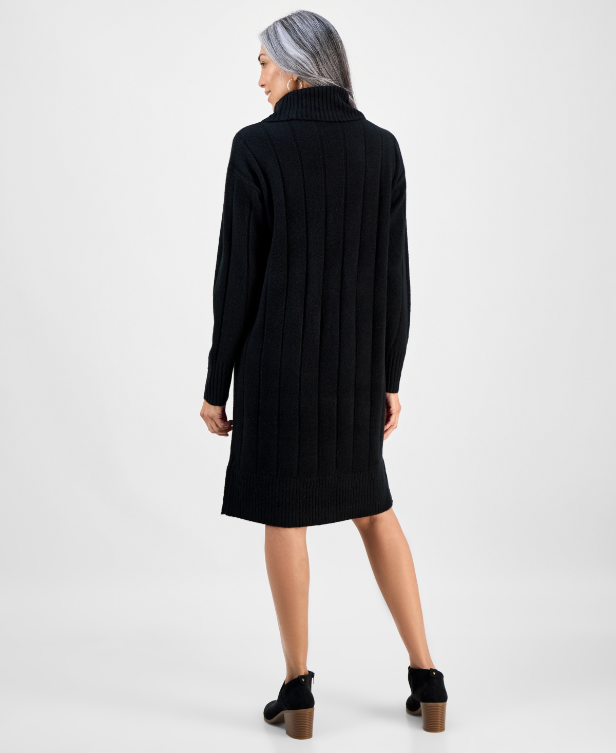 Style & Co Women's Ribbed Turtleneck Sweater Dress, Macy's Exclusive In Black
