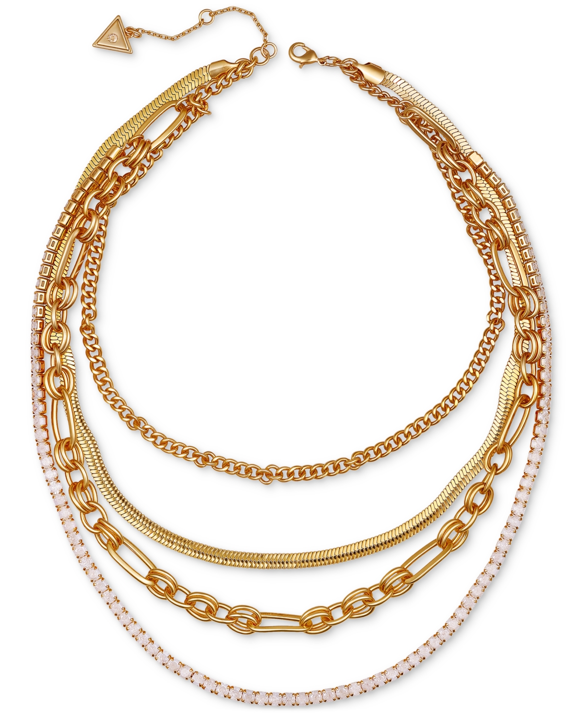 Guess Gold-tone Layered Chain Crystal Necklace In Gold