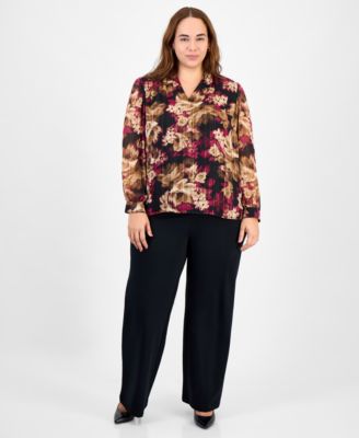 Plus Size Printed Metallic Stripe Long-Sleeve Blouse