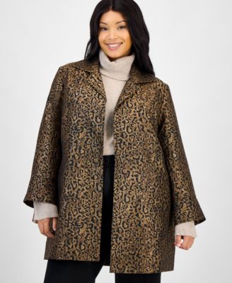 Kasper - Plus Size Leopard Jacquard Open-Front Jacket
