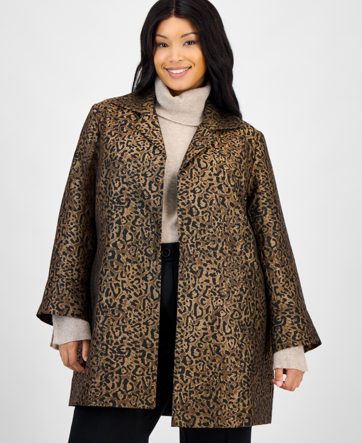 Kasper Plus Size Leopard Jacquard Open-front Jacket In Animal Print