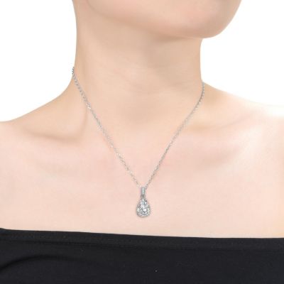 Sterling Silver Colored Cubic Zirconia Pear Shape Solitaire Necklace