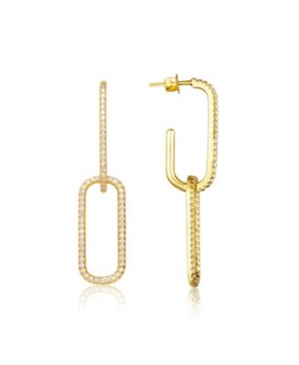 Sterling Silver 14K Gold Plated Clear Cubic Zirconia Square Drop Butterfly Earrings