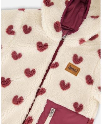 Girl Reversible Mid-Season Sherpa Jacket Burgundy Heart - Child