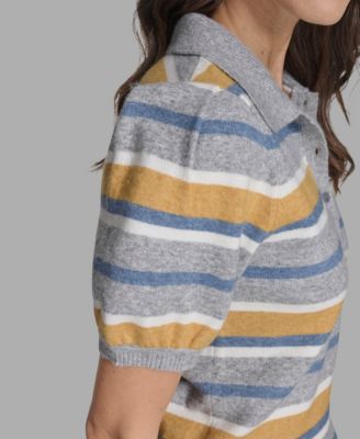 Women's Short Sleeve Striped Polo Sweater