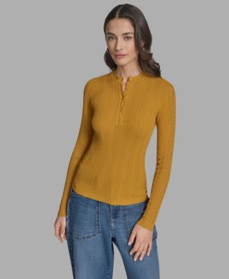 BCBG - Women's Long-Sleeve Mix-Stitch Henley
