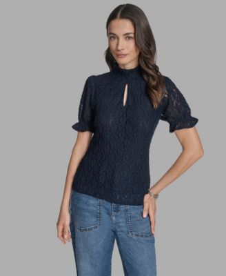 BCBG - Women's Short-Sleeve Lace Ruffle Top