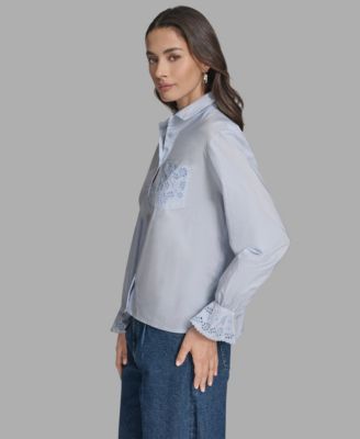 Women's Long Sleeve Button-Up Embroidered Top