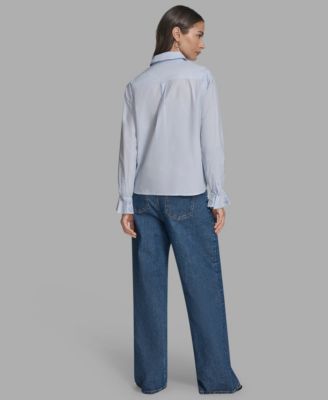 Women's Long Sleeve Button-Up Embroidered Top