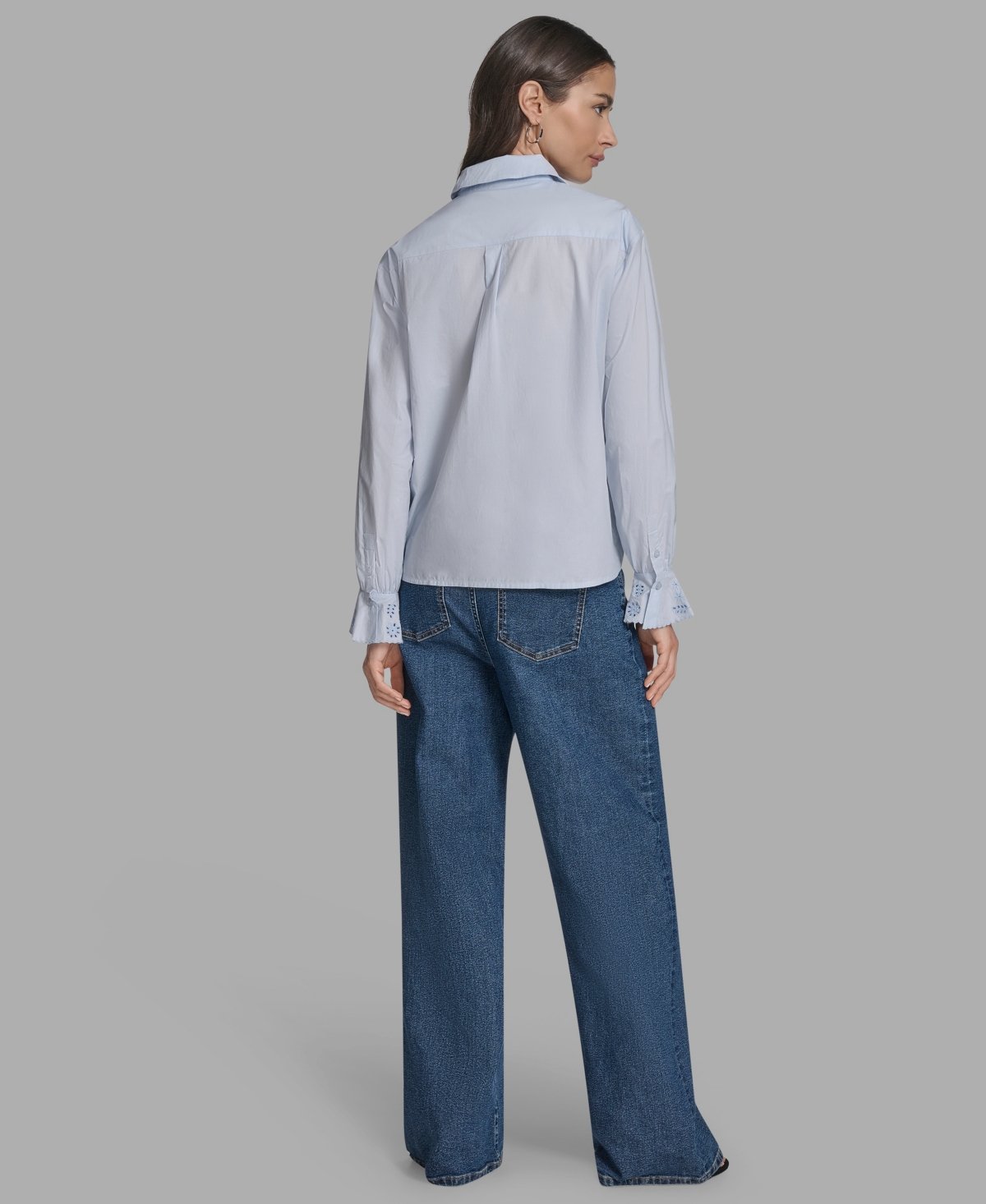 Bcbg Women's Long Sleeve Button-up Embroidered Top In Blue