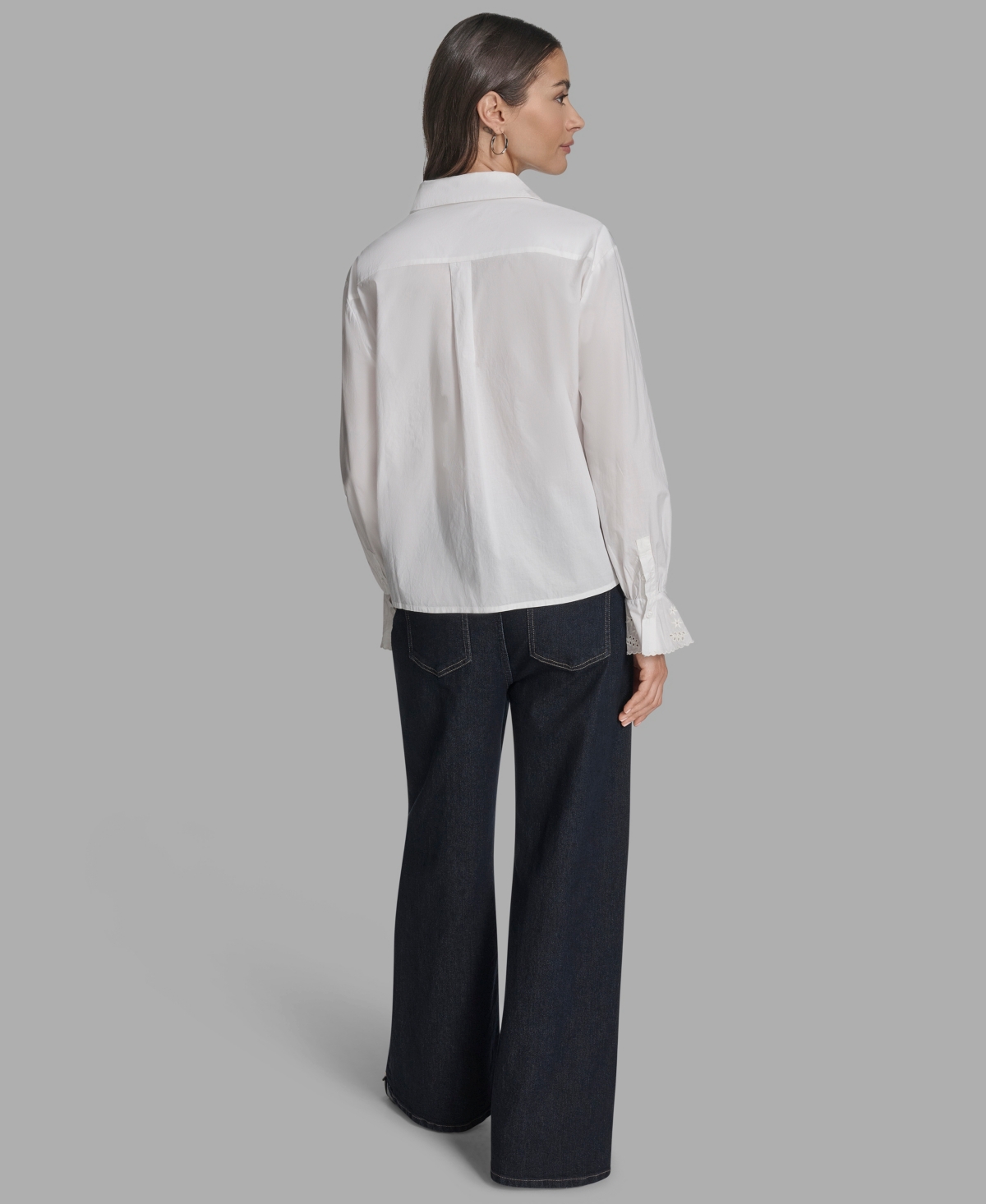 Bcbg Women's Long Sleeve Button-up Embroidered Top In White