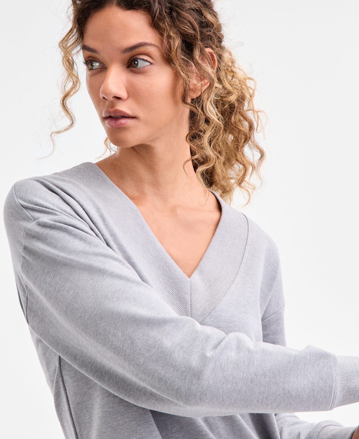 Id Ideology Women's Fleece V-neck Sweatshirt, Created For Macy's In Gray