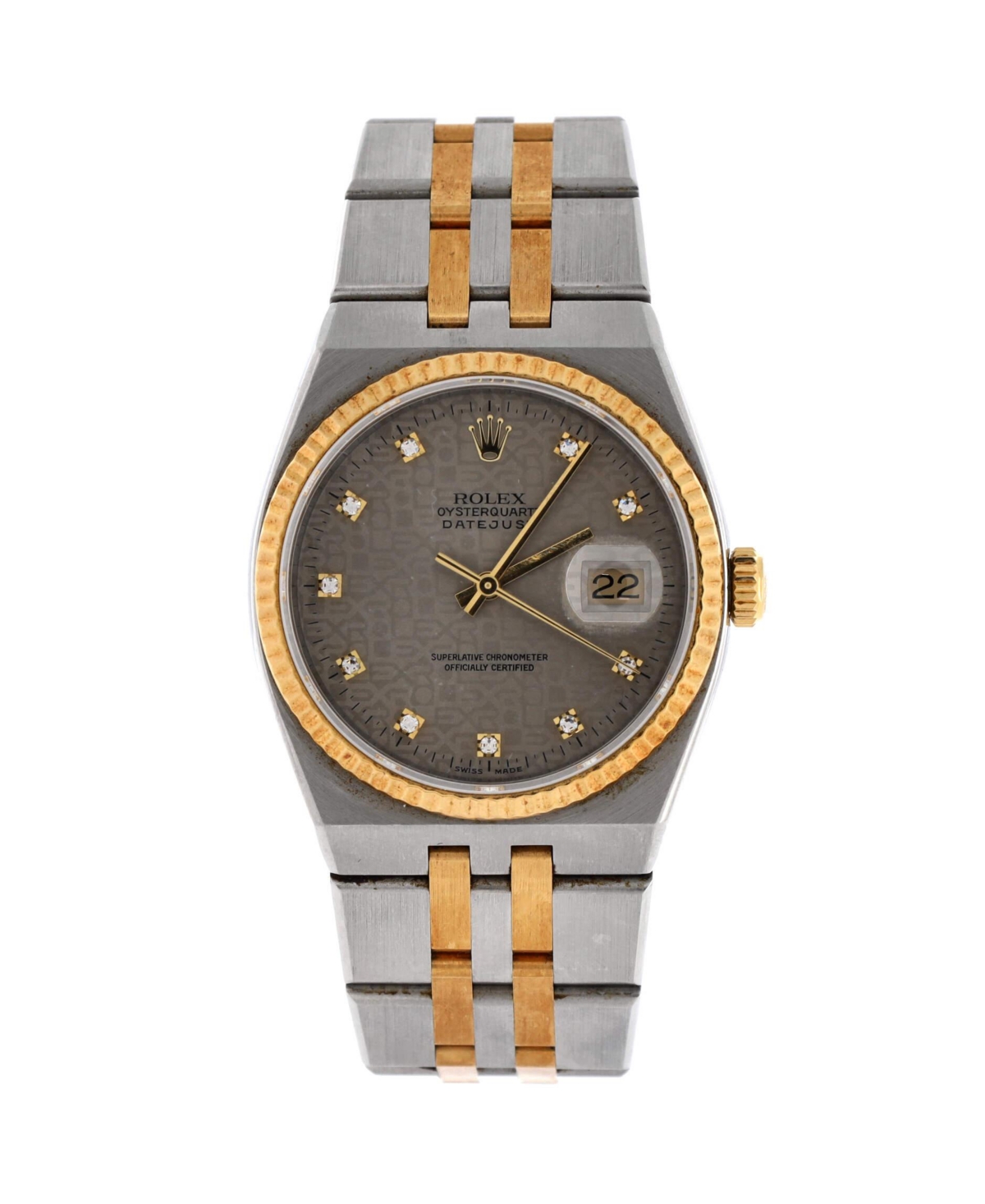 Oysterquartz Datejust Watch in Stainless Steel and Gold with Diamond Markers 36mm - Dial color: silver