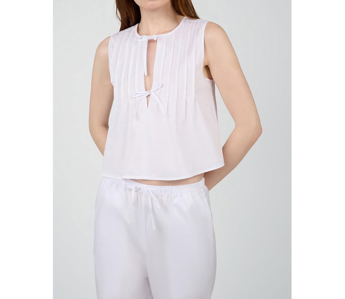 Women's Tie Front Flare Top - White