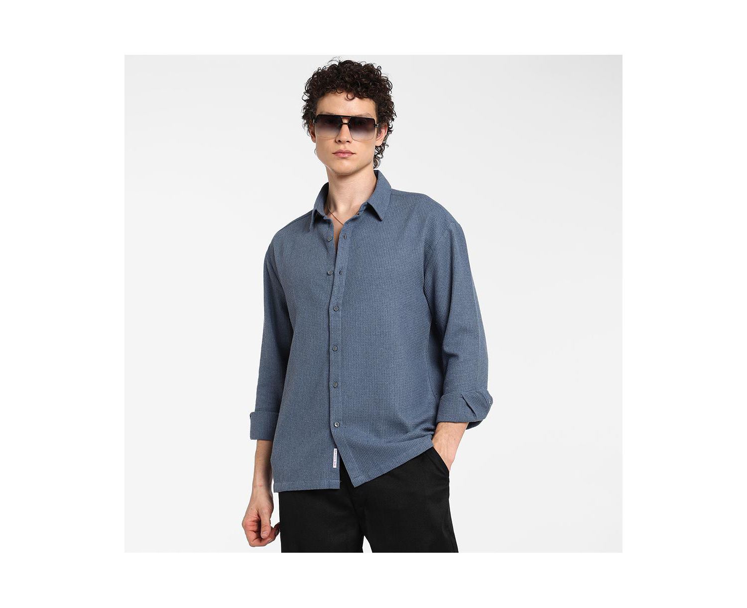 Men's Lapis Blue Waffle-Knit Shirt