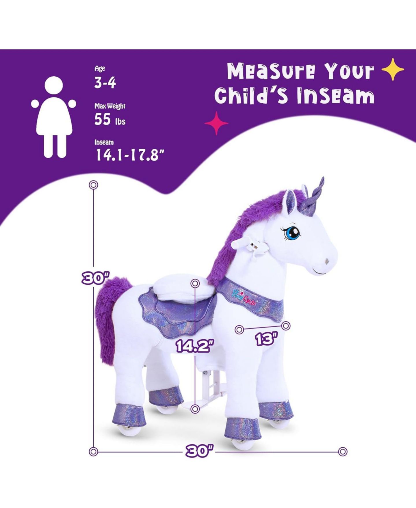 Детская игрушка PonyCycle Model E Ride-On Unicorn Toy, Ages 4-7, цвет: Фиолетовый — фото 7