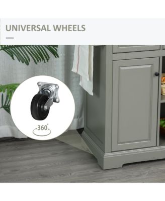 Gray Mobile Kitchen: Island Cart with Stainless Top and Multi-Storage
