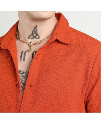 Men's Red Ruched Regular Fit Casual Shirt