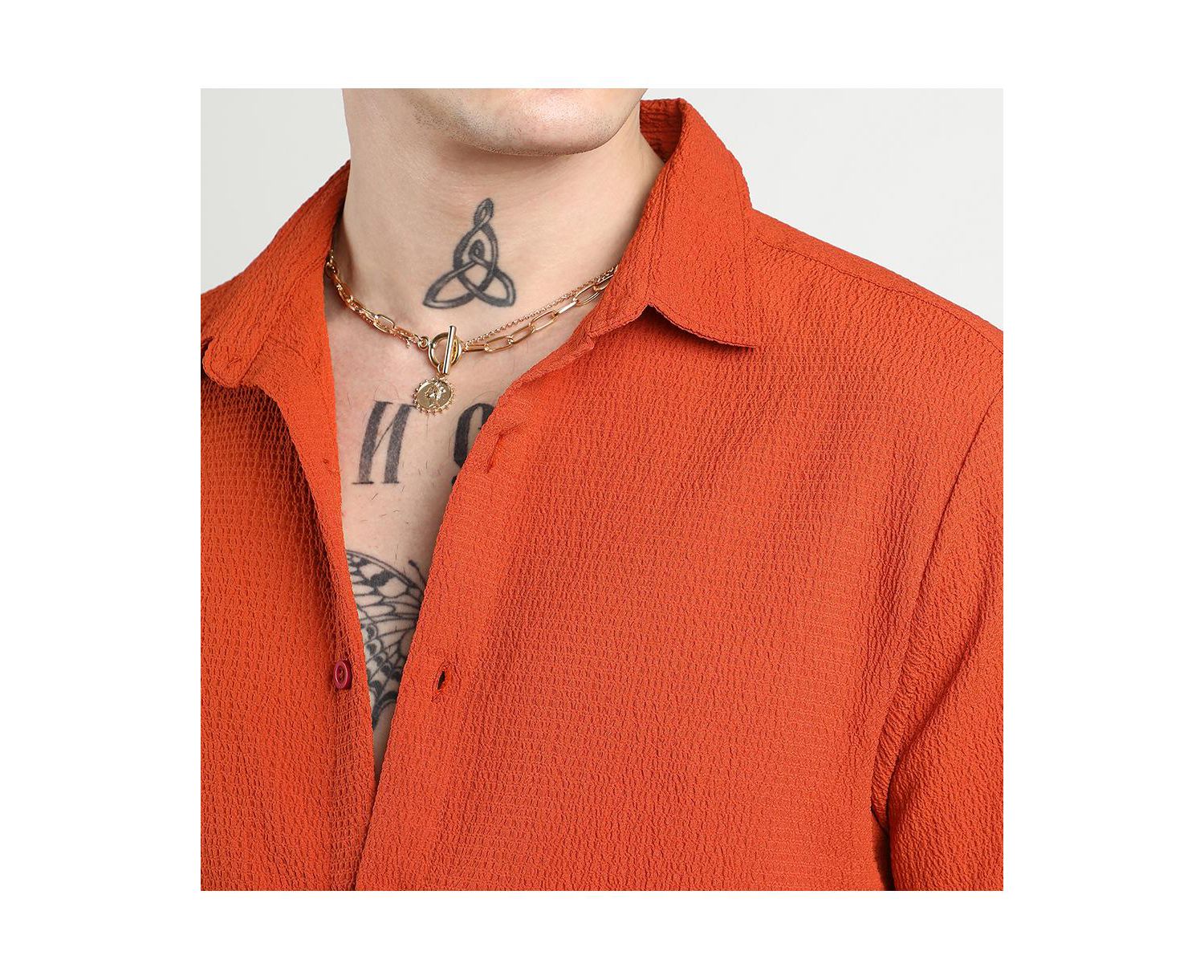 Men's Red Ruched Regular Fit Casual Shirt