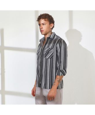 Men's Charcoal Grey Multitrack Striped Oversized Shirt