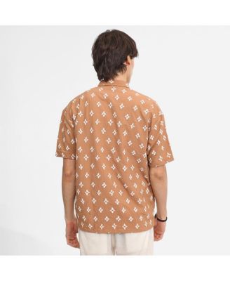 Men's Tan Brown Floral-Tactile Oversized Shirt