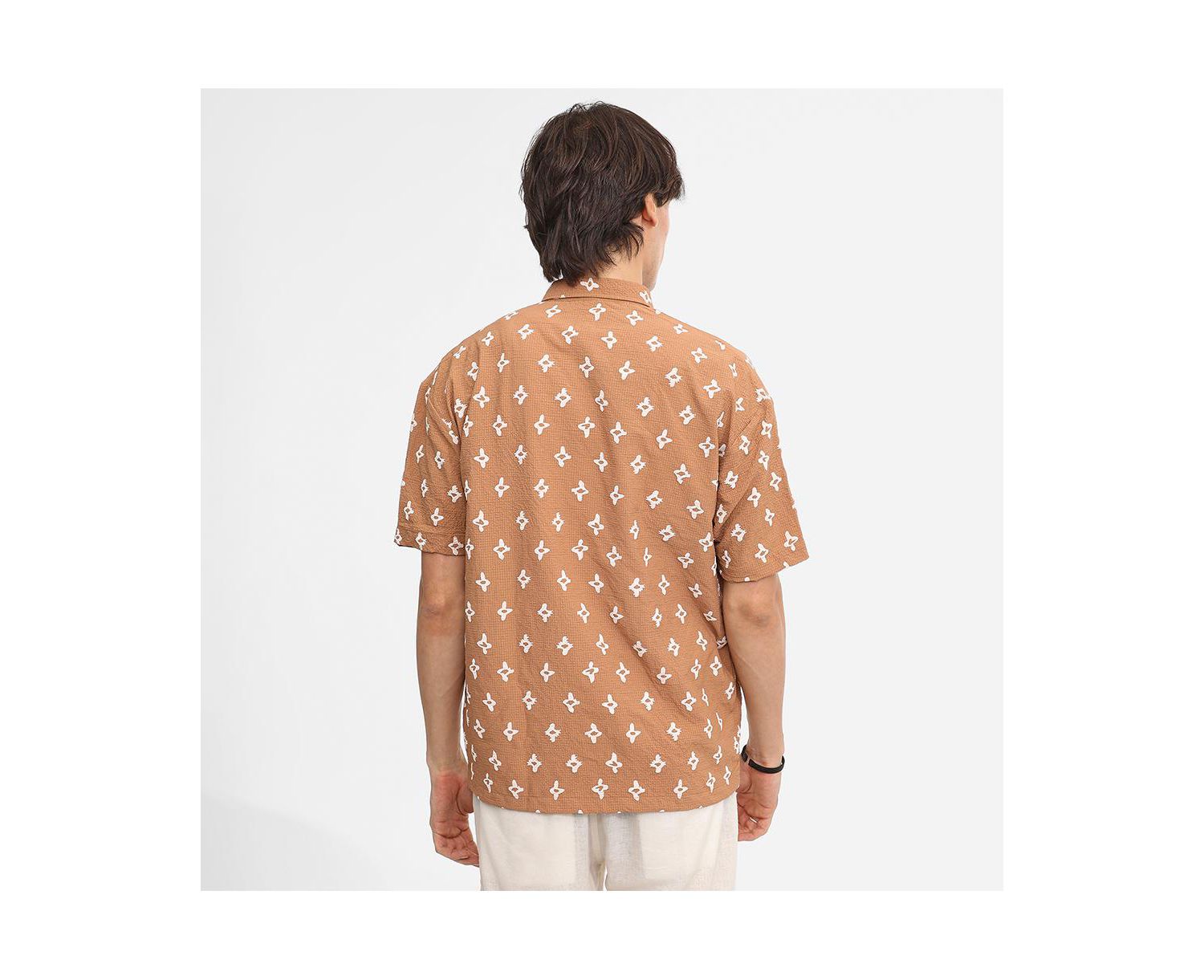 Men's Tan Floral-Tactile Oversized Shirt