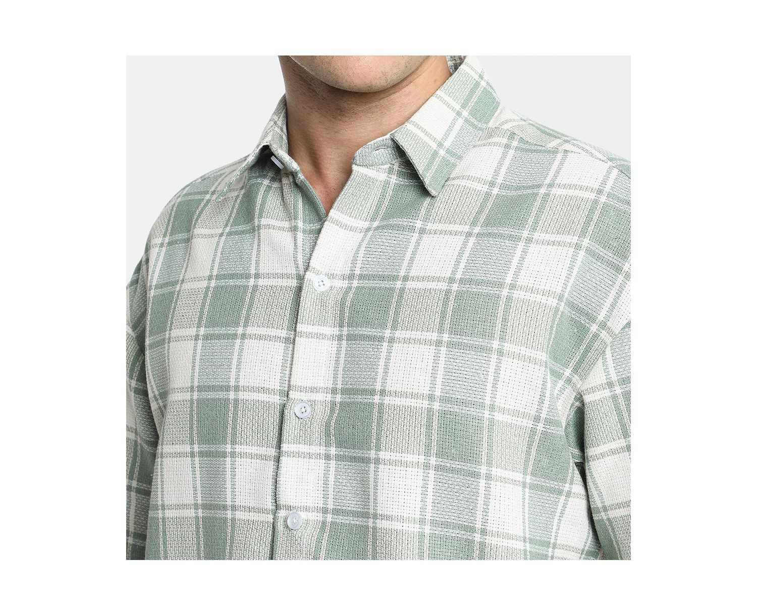 Men's Sage Green and Powder White Buffalo Check Shirt
