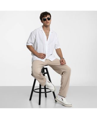 Men's Chalk White Unhemmed Striped Oversized Shirt