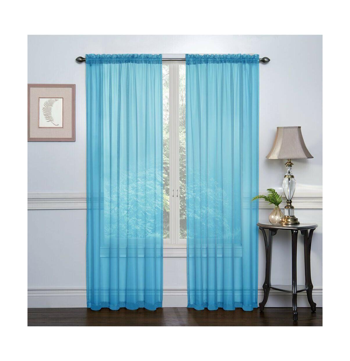 Basic 2 Pack Sheer Voile Home Window Curtains - 52 in. W x 84 in. L - Turquoise