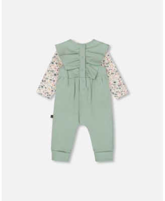 Baby Girl Cotton Bodysuit and Sleeveless Overalls Set Jade Green - Baby