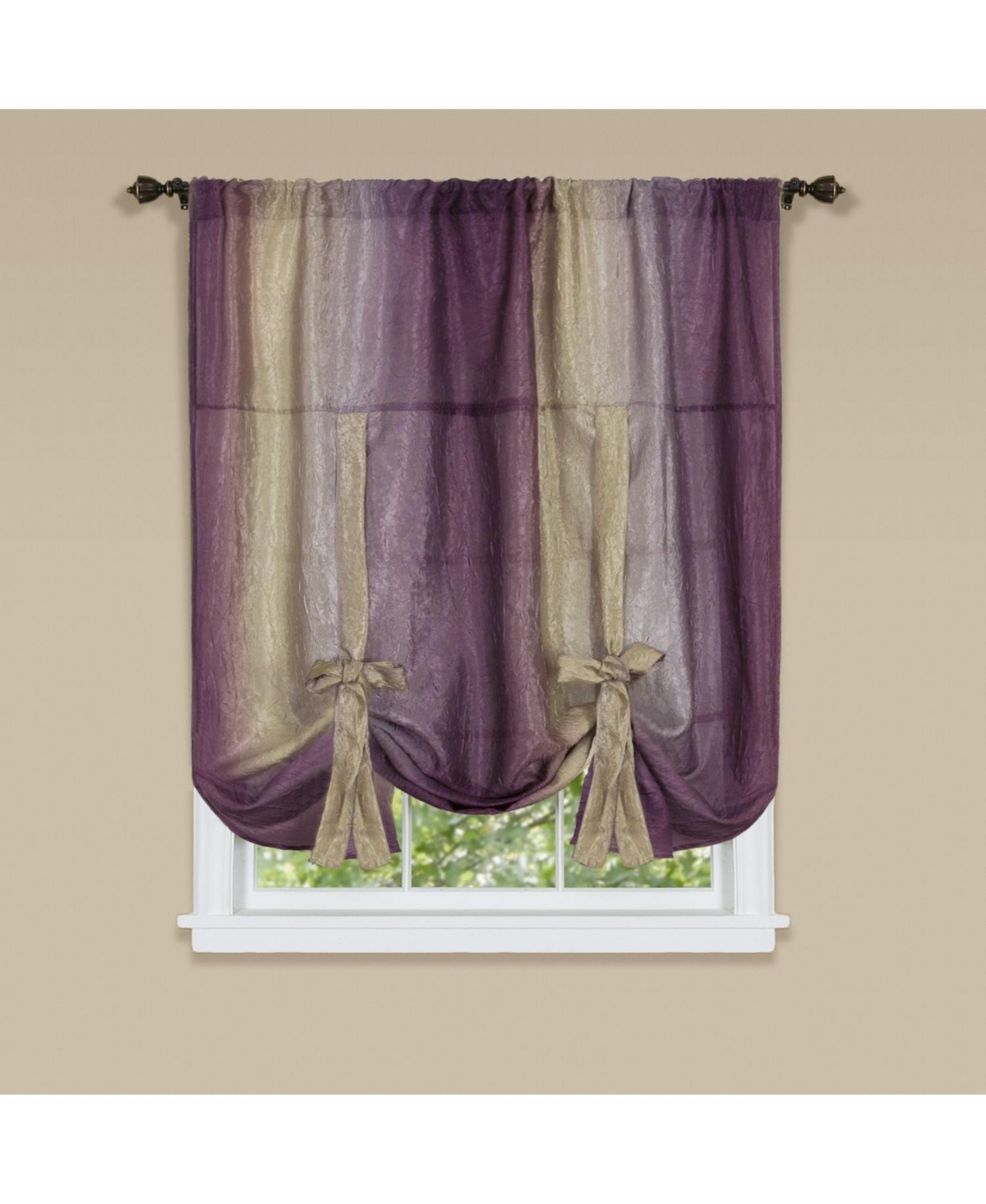 Royal Ombre Crushed Semi Sheer Tie Up Single Window Curtain Shade - 50 in. W x 63 in. L, Autumn - Chocolate