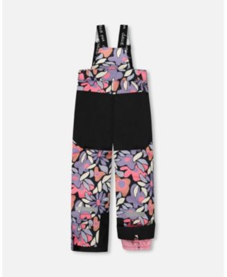 Girl Two-Piece Teknik Snowsuit Black Retro Flower Print - Child