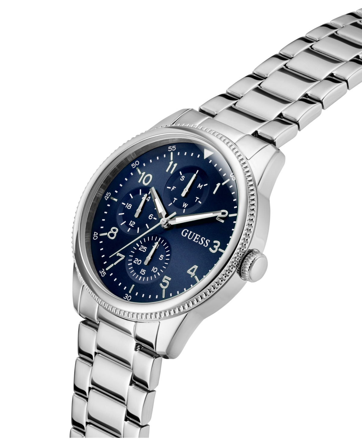 Guess Men's Silver Tone Multi-function Watch, 44mm In Silver