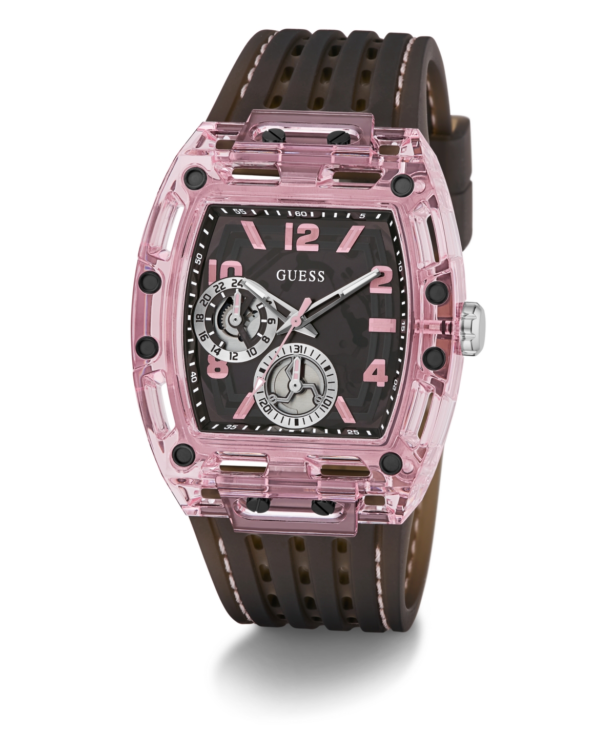 Guess Men's Black Pink Multi-function Watch, 42mm In Pink
