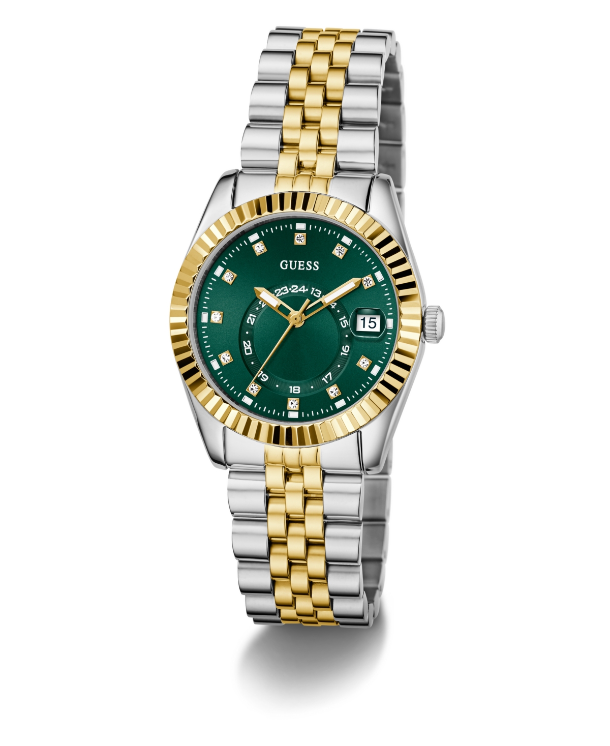 Guess Women's Two-tone Multi-function Date Watch, 34mm In Gold
