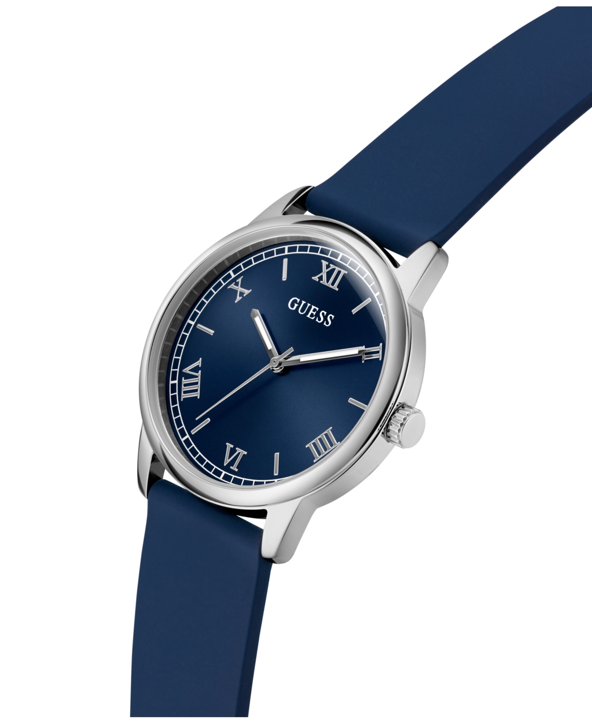 Guess Men's Blue Silver Tone Analog Watch, 40mm In Silver