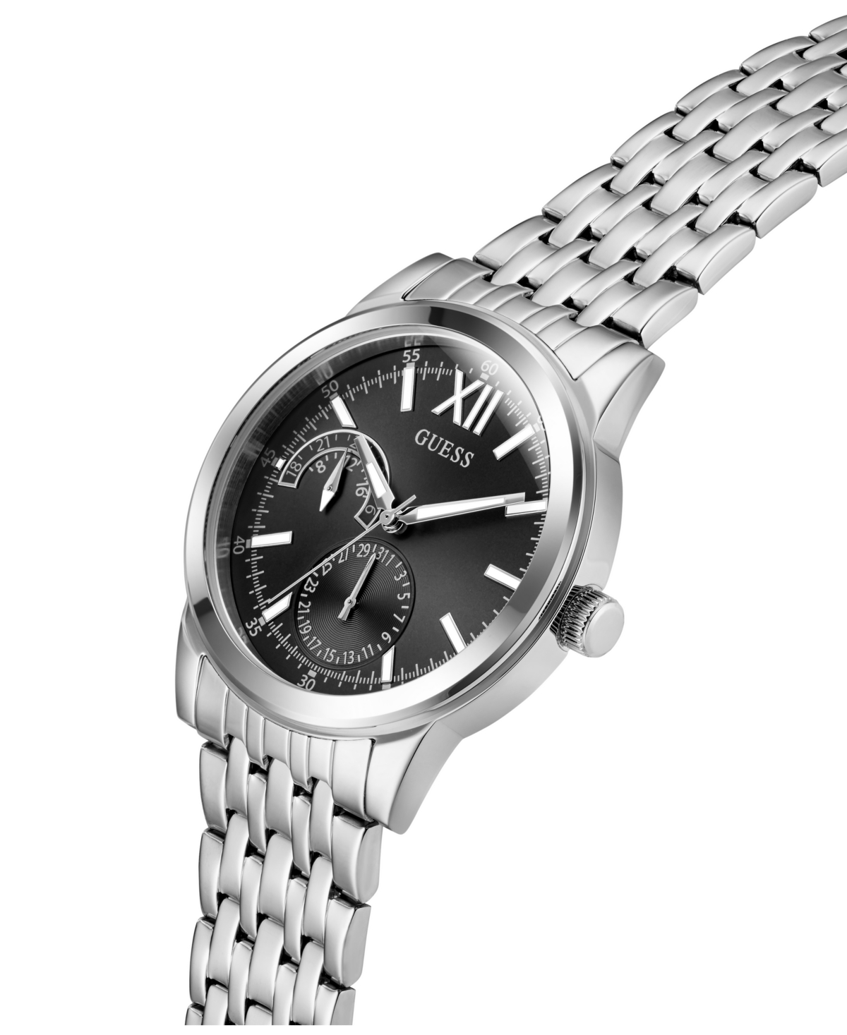 Guess Men's Silver Tone Multi-function Watch, 42mm In Silver