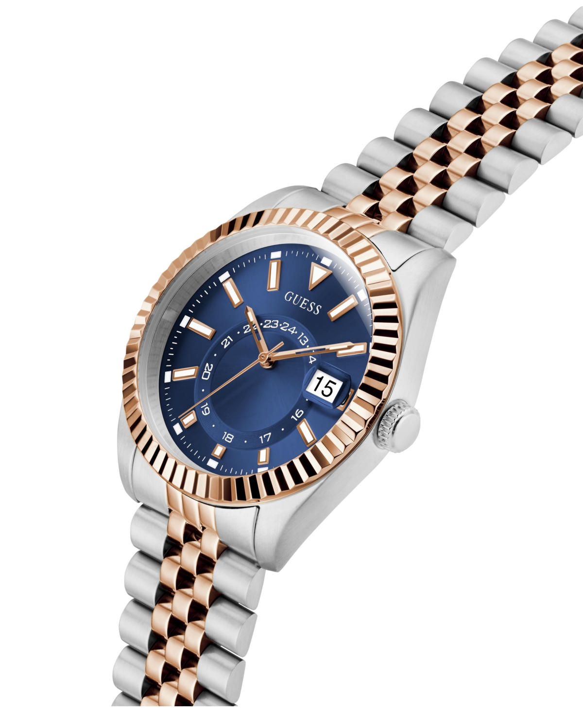 Guess Men's Two-tone Multi-function Date Watch, 42mm In Gold