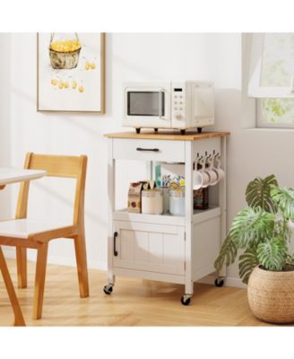 Rolling Kitchen Island Kitchen Cart w/ Rubber Wood Top Drawer