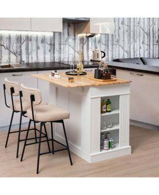 Large Kitchen Island Drop Leaf Breakfast Bar w/ Wood Top Shelves Drawers