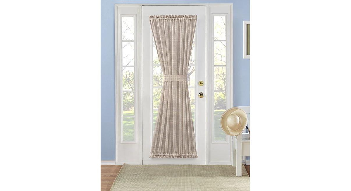 Living Plaid Sheer French Door Curtain Panel With Tieback - 53 in. W x 45 in. L, Linen - Linen