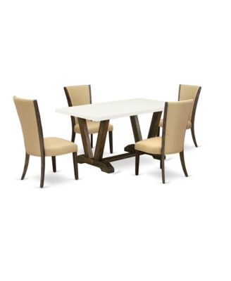 5Pc Dinette Set Contains a Kitchen Table and 4 Parsons Dining Chairs with Linen Fabric, Medium Size Table