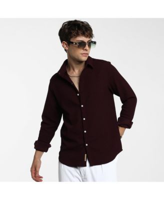 Men's Maroon Red Stripe-Creased Shirt