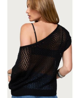 Womens Trix Off Shoulder Open Knit Top