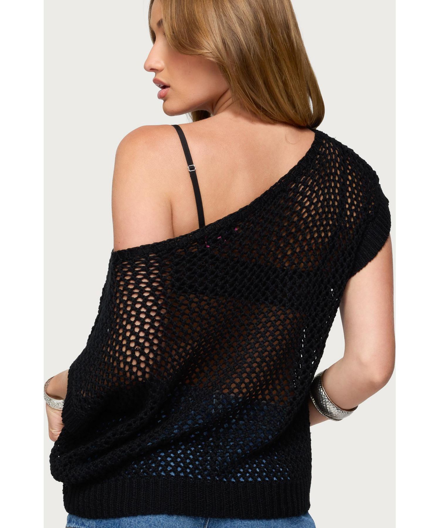 Womens Trix Off Shoulder Open Knit Top