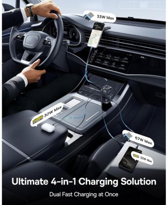 163W Retractable Car Charger USB C Fast Charging, PrimeTrip VR2 Max 4 in 1 Car Charger with Dual USB C Cable